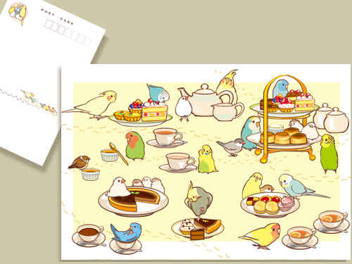 小鳥とお菓子のポストカード [ことりスイーツ(麦枝)] 動物